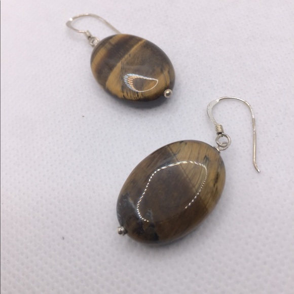 Women Tiger Eye Dangle Earrings - Picture 7 of 8